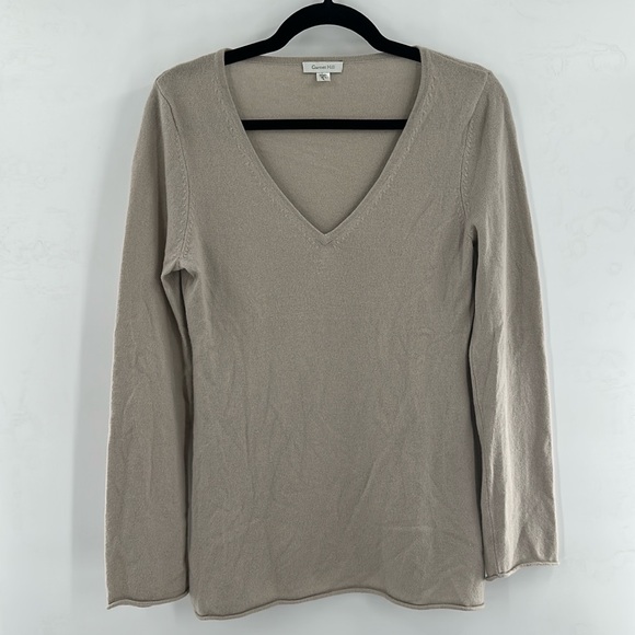 Garnet Hill V Neck Cashmere Rolled Hem Sweater‎ Beige Small - Picture 1 of 6